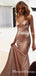 Mermaid V-neck Champagne Satin Long Prom Dresses,Cheap Prom Dresses,PDY0509
