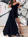 Sparkly Unique Deisgn One Shoulder Off-The-Shoulder Black Lace Long Cheap Evening Prom Dresses, PDS0003