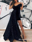 Sparkly Unique Deisgn One Shoulder Off-The-Shoulder Black Lace Long Cheap Evening Prom Dresses, PDS0003