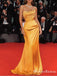 Sweetheart Sleeveless Simple Charming Yellow Elastic Silk Side Slit Long Cheap Mermaid Prom Dresses, TYP0115