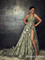 Gogerous Halter V-neck Sleeveless Long Cheap Tulle Hand-made Flower Appliqued Evening Prom Dresses, TYP0127