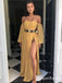 Sexy Simple Off-The-Shoulder Long Sleeves Chiffon Long High Side Slit Cheap Charming Prom Dresses, PDS0008