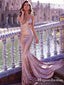 Sparkly Charming Elegant Spaghetti Strap Sleeveless Rose Gold Sequin Long Mermaid Cheap Prom Dresses, PDS0009