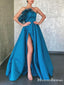 Charming One Shoulder Sleeveless A Line Peacock Blue Floor Length Cheap Formal Evening Prom Dresses, PDS0030