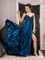 New Arrival Spaghetti Strap Sleeveless Blue Elastic Satin With Top Beads A-line Long Cheap Prom Dresses, PDS0033