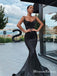 Hot Selling Elegant Charming Simple Spaghetti Strap Black Satin Long Cheap Mermaid Prom Dresses, TYP0120