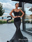 Hot Selling Elegant Charming Simple Spaghetti Strap Black Satin Long Cheap Mermaid Prom Dresses, TYP0120