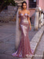 Sexy Rose Gold Sequin Off-The-Shoulder Mermiad Long Cheap Formal Evening Prom Dresses, PDS0060