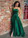 Green Satin Prom Dresses, Side Slit Prom Dresses, Cheap Prom Dresses, Long Prom Dresses, BG0418