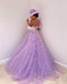 Elegant One-shoulder A-line Tulle Sequin Long Prom Dresses, PDS0178