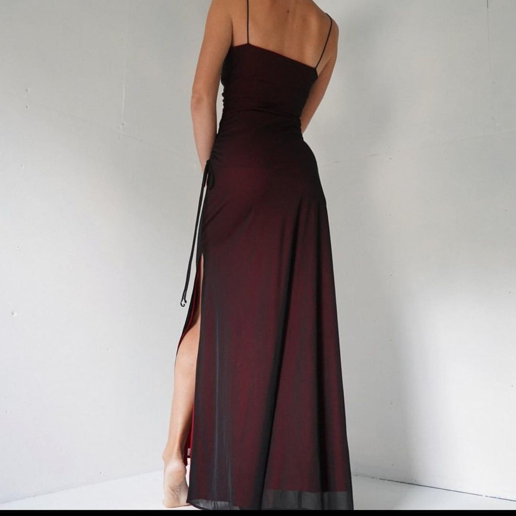 Simple Spaghetti Straps Side Slit Long Prom Dresses Online, PDS0252