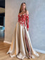 Sexy Off Shoulder Applique Long Sleeves A-line Long Prom Dresses, PDS0140