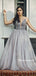 Lovely V-neck Spaghetti Straps A-line Tulle Long Prom Dresses, PDS0137
