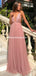 Sexy Deep V-neck Spaghetti Strap Sequin Tulle A-line Long Prom Dresses, PDS0114