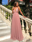 Sexy Deep V-neck Spaghetti Strap Sequin Tulle A-line Long Prom Dresses, PDS0114