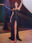 Newest Sweetheart Black Lace Side Slit Long Cheap Prom Dresses, PDS0102