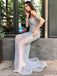 Sparkly Off-The-Shoulder Grey Heavy Beaded Mermaid Long Cheap Prom Dresses, PDS0103