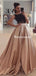 Gorgeous Lace Top A-line Stain Long Prom Dresses, PDS0107