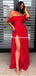 Sexy Red Off Shoulder Slit A-line Long Prom Dresses, PDS0117