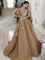 Elegant V-neck Applique Short Sleeves A-line Long Prom Dresses, PDS0125