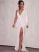 Sexy V-neck Ivory Sequin Side Slit Long Cheap Prom Dresses, PDS0096