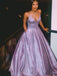 Spaghetti Straps Shiny Purple A-line Cheap Long Evening Prom Dresses, Evening Party Prom Dresses, PDS0079
