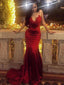 Sexy Backless Red Mermaid Long Evening Prom Dresses, Cheap Custom Party Prom Dresses, PDS0084