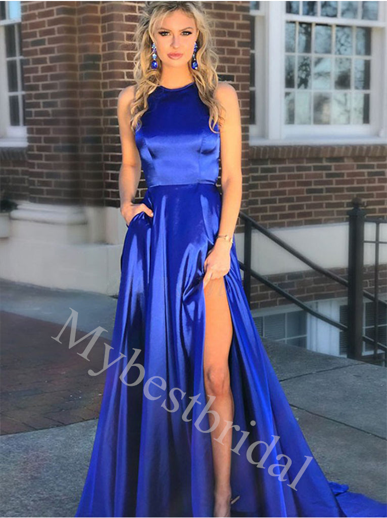 Elegant Sleeveless Strapless Side slit A-line Prom Dresses,PDS1008