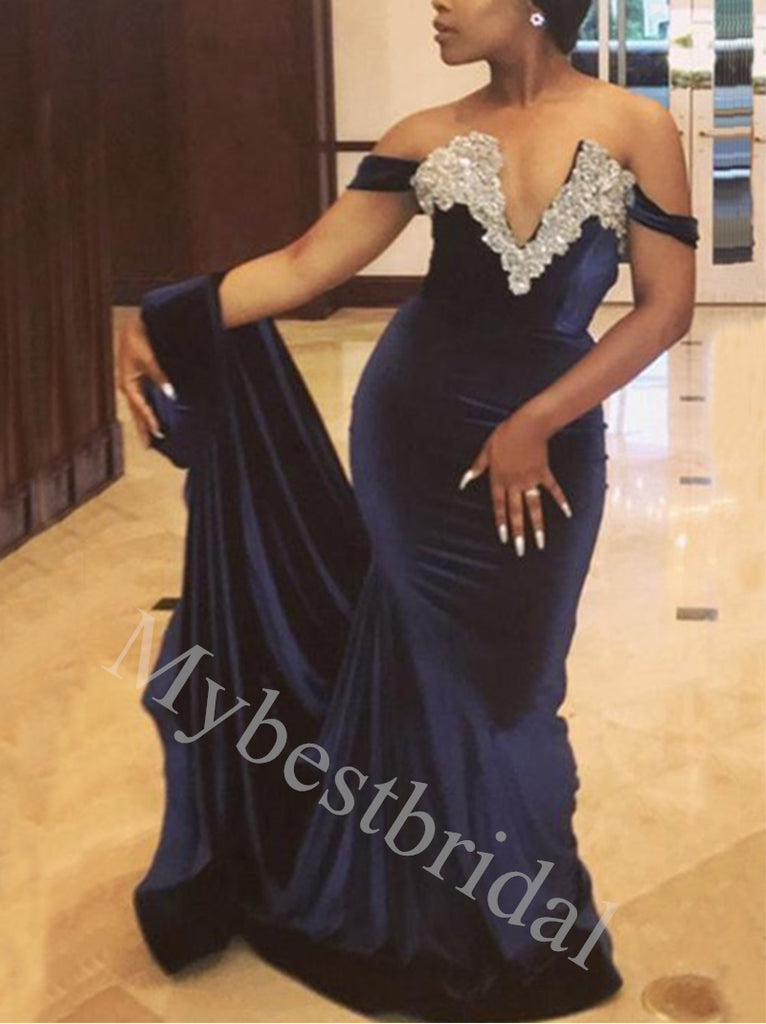 Sexy V-neck Off shoulser Mermaid Prom Dresses,PDS1007