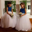 Elegant Round Neck White Tulle A-line Long Cheap Flower Girl Dresses, FGS0022