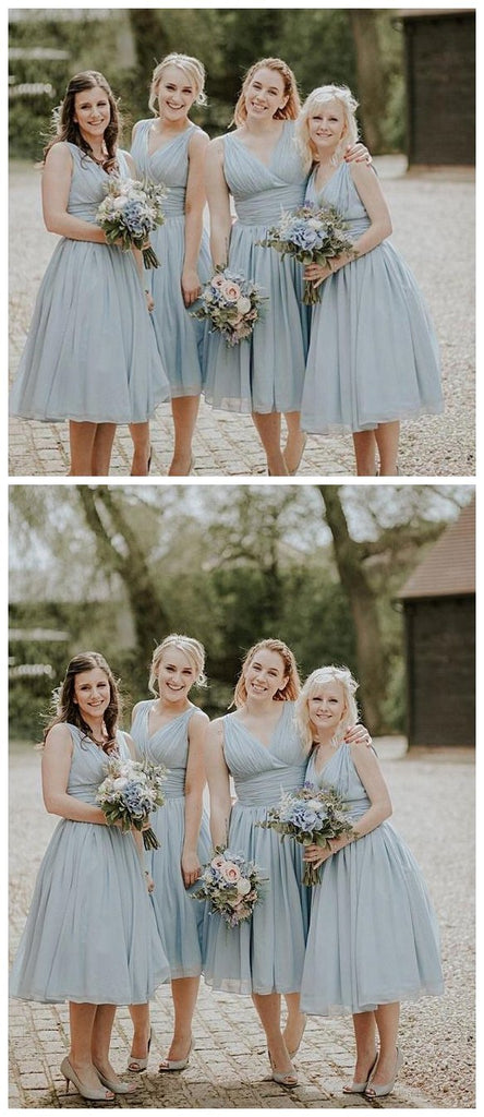 V neck Straps Short Chiffon Custom Cheap Bridesmaid Dresses, WGY0295