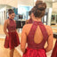 Sexy Two Piece Short Rhinestone Cute Red Homecoming Dresses 2018, BDY0255