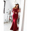 Long Sleeve Lace Mermaid Burgundy Long Bridesmaid Dresses Online, WGY0223