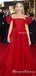 Charming Simple Off-The-Shoulder Red Tulle A-line Long Cheap Formal Evening Party Prom Dresses, PDS0063