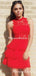 Red High Neck Lace Mermaid Short Cheap Homecoming Dresses, HDS0026