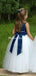 Elegant Round Neck White Tulle A-line Long Cheap Flower Girl Dresses, FGS0022