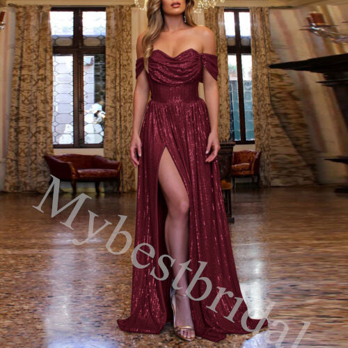 Elegant Strapless Off shoulder Side slit A-line Long Prom Dress,PDS1080
