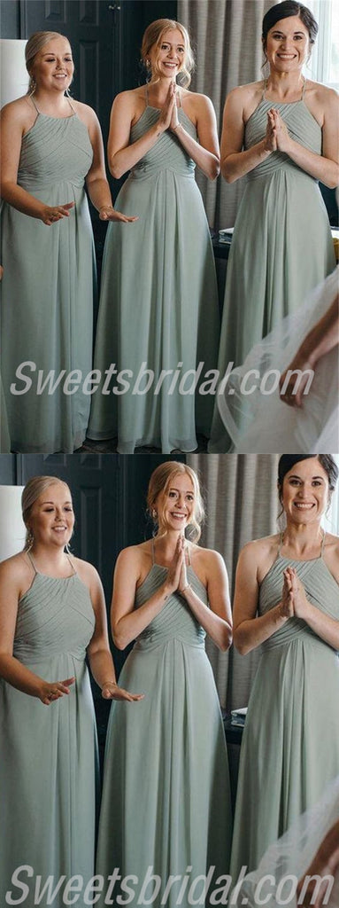Halter Pleats A-line Elegant Simple Long Bridesmaid Dresses,BDS0189