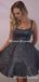 Shiny Spaghetti Straps Dark Navy Blue Sparkly Short Cheap Homecoming Dresses with Pocket, HDS0020