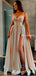 Charming Spaghetti Strap Sweetheart Sexy Side Slit A-line Long Cheap Prom Dresses, PDS0072