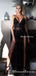 Sexy V-neck Spaghetti Strap Black See-through Lace Side Slit Long Cheap Evening Prom Dresses, PDS0066