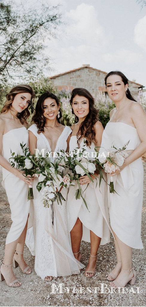 Simple Strapless Side Slit A-line Long Cheap Bridesmaid Dresses, BDS0087