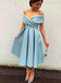 Off Shoulder Dusty Blue Short Cheap Homecoming Dresses 2018, BDY0295