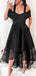 Straps Black Satin Asymmetrical Homecoming Dresses With Pockets, TYP0054