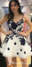 A-Line Spaghetti Straps Short Homecoming Dresses With Navy Appliques, TYP0053