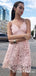 A-Line Spaghetti Straps Short Pink Lace Party Homecoming Dresses, TYP0026