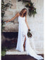Spahgetti Straps V Neck Side Slit Simple Beach Wedding Dresses, WDY0196