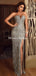 Sweetheart Sexy Side Slit Silver Sequin Long Cheap Prom Dresses, PDS0092