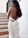 Simple Spaghetti Strap White Chiffon Mermiad Long Cheap Formal Evening Prom Dresses With Bow, PDS0040