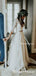 Two Piece V-neck Illusion 3/4 Sleeves Floor-length Lace Wedding Dresses with Ruching Ruffles, TYP0094